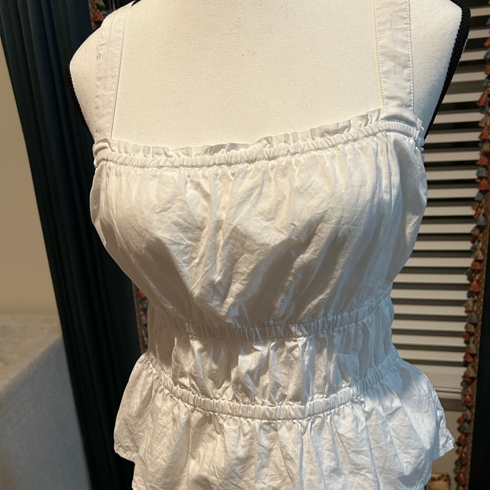 Madewell White Ruched Sleeveless Top